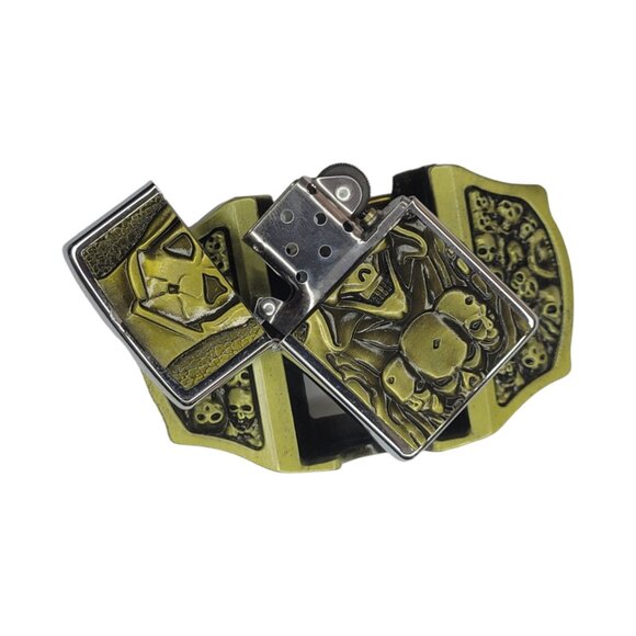Skulls & Reaper Lighter Belt Buckle - Bronze Metal Lighter  - Free Engraving - Picture 3 of 9